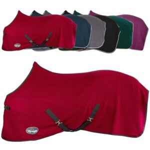 Atmungsaktive Pferdeabschwitzdecke mit Kreuzgurten und Frontschnalle in Granatapfel für Pferde - Marengos Abschwitzdecke Economic 165cm