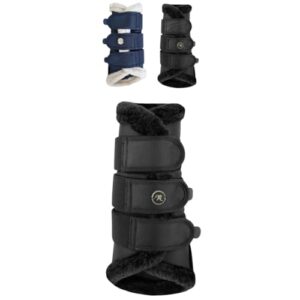 Hervorragende Dressurgamaschen für Pferde aus hochwertigem Material, weiches Kunstfell und atmungsaktive Mesh-Technologie für optimalen Komfort und Luftaustausch bei langen Trainingseinheiten.