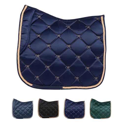 Dessurschabracke mit hochwertiger Schaumstoff-Füllung, Barockschabracke inkl. Zierkordel, schnell trocknend & atmungsaktiv, Warmblut Schabracke in Marine/roségold Farbe