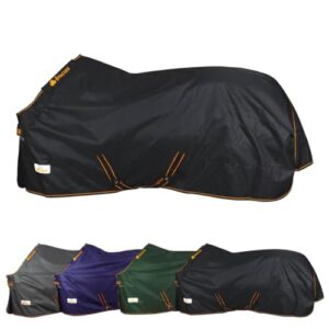 Marengos Winterdecke 1200D Irish Turnout - atmungsaktive und wasserdichte Outdoordecke mit Innenfutter und Kreuzbegurtung für Pferde, Schwarz/Orange, Größe 165cm