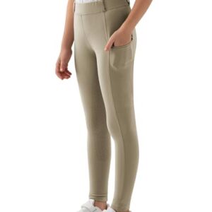 MoFiz Kinder Reithose für Mädchen, voll besetzt mit Silikon, Kinder Reitleggings, Khaki Farbe, Größe 140-158 cm