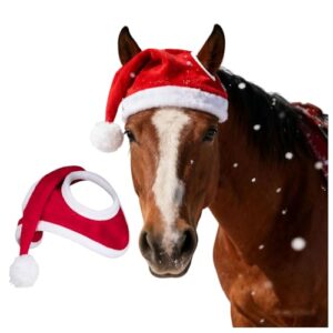 Pferd in Weihnachtsoutfit mit Rot-Schneeflocken-Mütze und Pom-Poms für Reitveranstaltungen und Shows