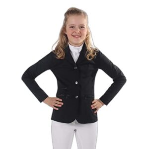 QHP Turniersakko Juliet Kinder, Schicker Look, angenehmes Reitgefühl, wasserabweisend, elegant und stylisch, pflegeleicht (164, Schwarz)