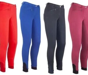 Reithose für Damen mit Tasche und Silikon-Vollbesatz, elastisch und atmungsaktiv, Reitleggings in Schwarz, Reitbekleidung Größe 42