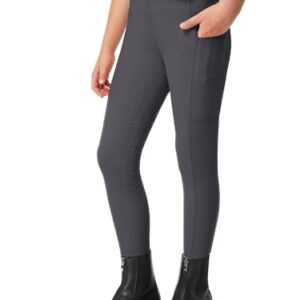 FitsT4 Sports Reithosen für Kinder, dunkelgraue Reitleggings mit Silikon-Besatz und 2 Seiten-Taschen