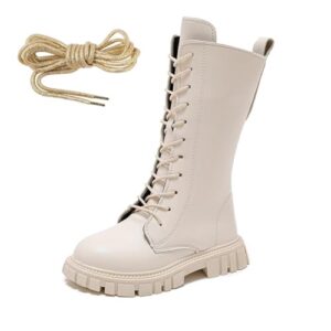 Klassische Reitstiefel für Kinder, hohe Stiefel, Punk-Boot, Lace-Up-Riding-Boots, Schnürstiefel, Winterstiefel, Mädchen Mittelgroße Stiefel aus PU-Leder mit seitlichem Reißverschluss und perforiertem Schnürdesign