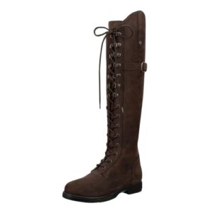 Winterreitstiefel mit Leder, Wasserfest, Polo-Schnürung und YKK Reißverschluss für Damen im Größe 37 - braune Stiefel