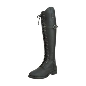Schwarze Leder Reitstiefel für Damen, Longford All Year Waterproof, wasserabweisend, Ortholite-Innensohle, YKK-Reißverschluss, Polo-Schnürung, schwarz, Größe 39, Regular Fit