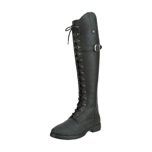 Schwarze Leder Reitstiefel für Damen, Longford All Year Waterproof, wasserabweisend, Ortholite-Innensohle, YKK-Reißverschluss, Polo-Schnürung, schwarz, Größe 39, Regular Fit