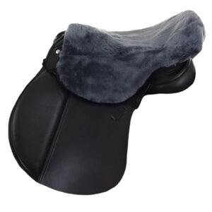 Echter Sattelsitzbezug mit Merino Lammfell, anthrazit grau, Größe L für englische Reitsättel