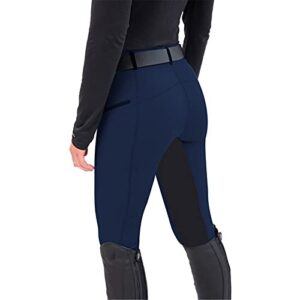 Winterreithose gefüllte Thermo-Leggings für Damen, dunkelblau, Größe 38. Robuste und bequeme Reitlegginse mit Handytasche und Taschen.