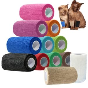 Selbstklebender Verband für Menschen und Tiere, 7,5 cm x 4,5 m Non-Woven Selbsthaftende Bandage, flexibel elastisch für Sport und Haustiere (12-Farb-Mix)