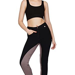 Avon Equine Damen Reithose aus Baumwolle/Lycra mit Vordertasche, weich, dehnbar, zweifarbig, Reithose, Schwarz/Aschgrau 56