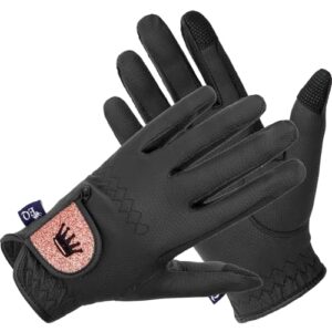 Funktionelle Damen Reithandschuhe mit Touchscreen-Kompatibilität, Rutschfestem Grip & Elegantischem Design für den Reitsport - Bali (Schwarz/Rosegold)