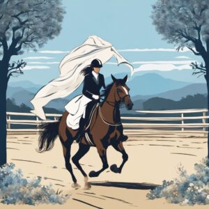 Pferd mit Fliegenhaube vor blauem Himmel, im Vordergrund Auswahlmenü für verschiedene Arten von Fliegenschutz