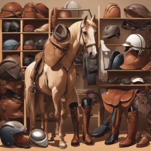Pferdezubehör und Geschenke für Pferdeliebhaber, wie Reithelme, Steigbügel, Zaumzeuge und Taschen.
