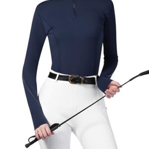 Langärmeliges Reiter-Top mit Stehkragen von Harrison Howard, atmungsaktiv und bequem für Shows und Wettbewerbe, Marineblau