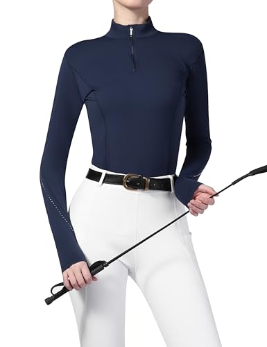 Langärmeliges Reiter-Top mit Stehkragen von Harrison Howard, atmungsaktiv und bequem für Shows und Wettbewerbe, Marineblau