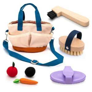 Pferdeputzzeug für Steckenpferd & Holzpferd - Geschenk für Kinder mit Tasche, Bürste, Striegel & Hufkratzer