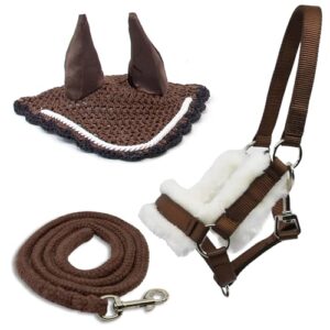 Insektenmütze braun und Halfter mit Führleine für Hobby Horse und Hobby Horsing - perfekt passend für dein Hobby-Pferd mit bequemer Baumwollstrick-Mütze und Kunstfell gefülltem Halfter.