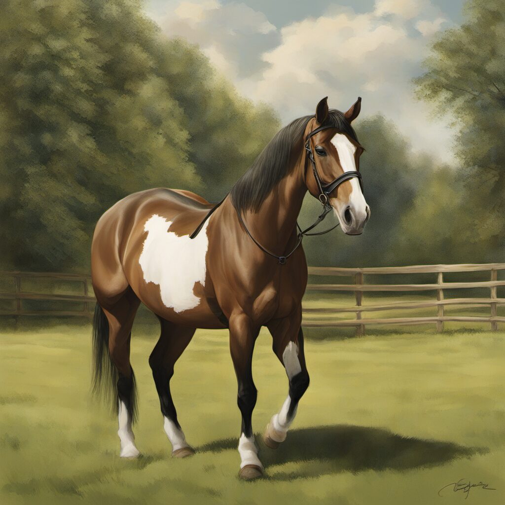 Pferd mit Vorderzeug oder Martingal, perfekt zum Geschenk für jeden Pferdebegeisterten