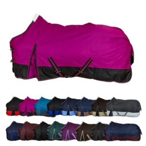 RL24 Weidedecke 600D Basicline - Regendecke und Übergangsdecke mit Innenfutter für Pferde - wind- und wasserdicht - Beere/Schwarz - 135cm