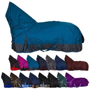 RL24 Weidedecke Full Neck Basicline 600D Nylonfutter mit Füllung - Pferde Winterdecke - wasserdichte Outdoordecke mit Kreuzbegurtung - Pferdedecke in Petrol/Graphit - Größe 135cm (200g/m²)
