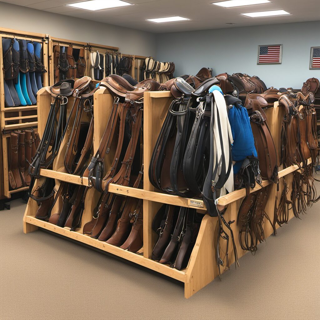 Sicherer Aufbewahrungsort für Ihren Satell und optische Verbesserung Ihres Reitplatzes. Sattelschrank in verschiedenen Designs & Farben.