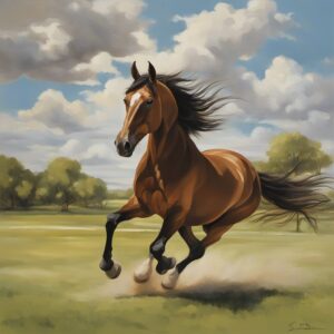 Ein Pferd im Reitsport mit einem Springsattel, das Sicherheit und Komfort beim Reiten unterstreicht.