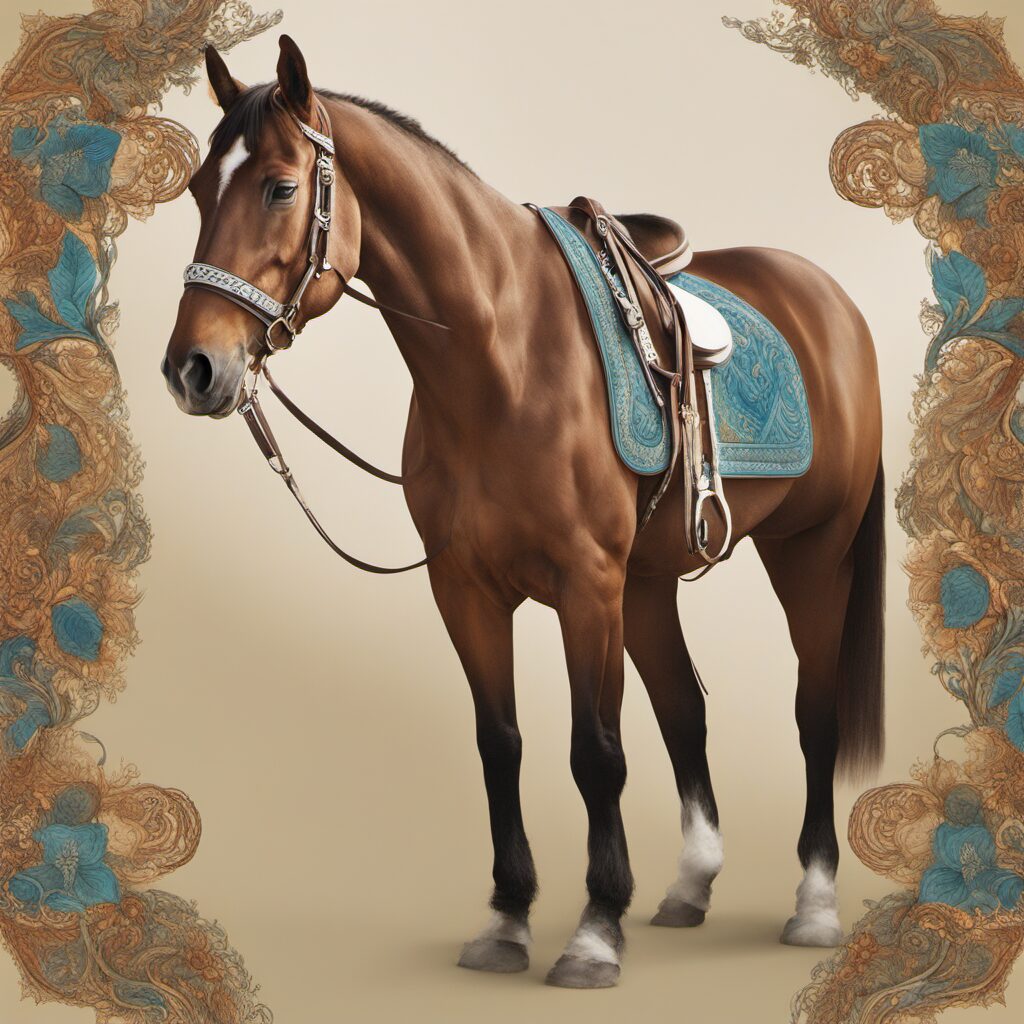 Ein Pferd mit einem Stirnriemen in verschiedenen Designs und Farben, ideal als Geschenkidee für Pferdefreunde