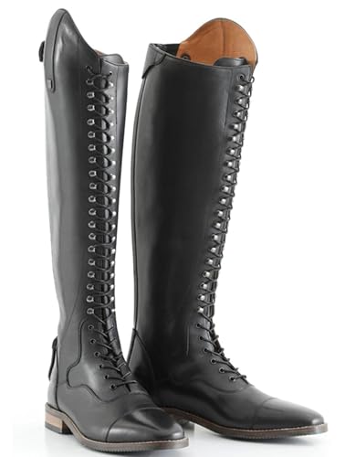 Schwarze Reitstiefel für Damen und Herren, Retro-Schnürstiefel aus PU-Leder, lange Reitstiefel für Anfänger