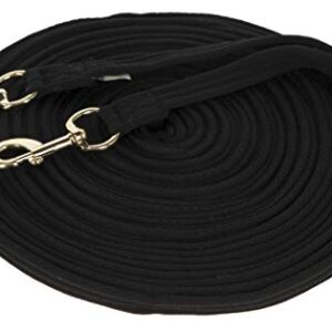 Covalliero Doppellonge Soft, Longierleine für Pferde, schwarz, 17m Länge, mit großer Handschlaufe und drehbaren Karabinern.