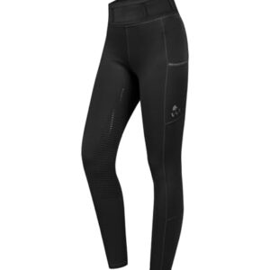 Komfortables Reitlegging für Damen aus Silikon, atmungsaktive Technologie, Bi-elastische Stoffe, großräumige Beinabdeckung und Handy-Einschubtaschen.