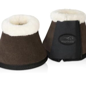 Hervorragender Hufschutz für dein Pferd - Equinate Hufglocken Sunville mit Wildleder überzogen und synthetischem Lammfell XXL Braun, Robuste und stoßdämpfende Springglocken, ideal für Training und Turniere
