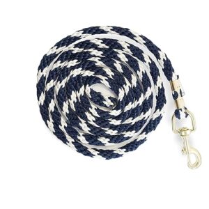 Blauer Anbindeseil mit goldenem Ring und spiralförmigem Muster, ideal für das Führen von Pferden, Ponys und Eseln.