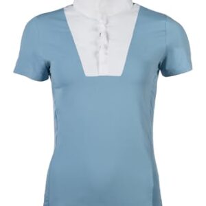 Turnier-Shirt für Damen, atmungsaktives Reitshirt, Kurzarm, funk-tionaler Tunier-Stil, eisblauer Farbton