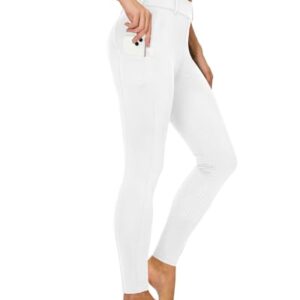 Damen Winter Reitleggings mit Thermo Reithose, Fleece Gefüttert und Wasserdicht. Handytasche und Gürtelschlaufen. Weiß.