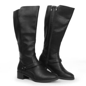 Hawkwell Damen-Reitstiefel mit breiter Wade und doppeltem Reißverschluss, Schwarz Synthetik EU 39. Kniehohe Stiefel mit klassischem Stil und modischen Elementen.