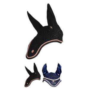 Edle Fliegenohren mit roségoldenem Metallplättchen und Zierkordel für Pferde, Schutz vor Insekten