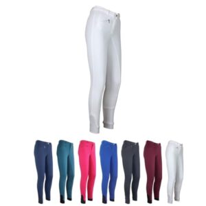 Kinder-Reithose Flex Basicline, Reiterhose für Mädchen und Jungen, Silikon-Vollbesatzreithose, hautfreundlich, atmungsaktiv und elastisch, Reitleggings in Weiß, Größe 134