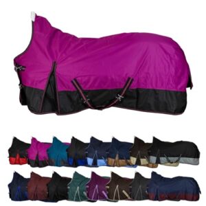 Weidedecke für Pferde, Regendecke mit Kreuzbegurtung, wasserdichte Outdoordecke mit Nylonfutter in Beere/Schwarz Größe 105cm