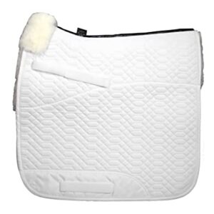 Durchschweißbare Schabracke für Pferde, Engel Reitsport, SCHABRA1-D-WEI-WEI, Halbliniert, Fellkranz vorne, weiße Stoff und weiße Felleinlage, ideal für die Dressur