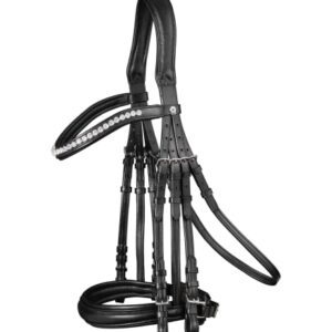 Reitgerät, WALDHAUSEN X-Line Kandarenzaum Supersoft, schwarz, hochwertiges Reithalfter für fortgeschrittene Reiter, extrem weiches Leder, anatomisch geformtes Genickstück, geschwungenes Stirnband mit Strasssteinen