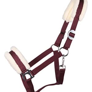 ARBO-INOX Halfter mit Kunstfell Schiebeschnalle beidseitig verstellbar (MINI SHETTY, Bordeaux) - Pferdehalfter mit Tragekomfort und stilvollem Design