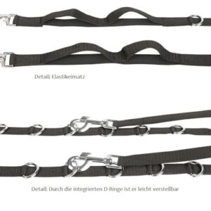 Elastische Ausbinderzügel für Pferde, verstellbar und mit elastischem Gummizug ausgestattet, ideal für die Pferdeausbildung und Reitunterricht.