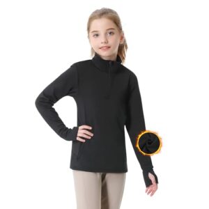 Praktisches Mädchen-Fleece-Langarm-Shirt mit halbem Reißverschluss, Thermohemd für Kinder, bequemes und atmungsactives Reithemd, Reißverschluss-Schutz, versteckte Taschen, perfektes Outfit für Outdoor-Sportarten