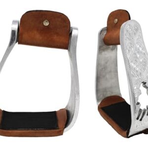 Challenger Reitsteigbügel - CHALLENGER Horse Western Turquoise Aluminium Gravierte Barrel Racer abgewinkelte Steigbügel 51151SL, hochwertiger und robuster Steigbügel für Western-Reiten, sicher und komfortabel