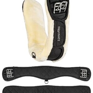 Equinate Kurzgurt Lakewood mit abnehmbarem synthetischem Lammfell 80cm - anatomischer Bauchgurt für Pferde, Dressurgurt, Sattelgurt aus schwarzem Material