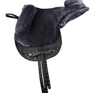 Hochwertiger Fellsattel aus echtem Merino Lammfell, baumloses Bare-Back-pad, Größe Englisch, Farbe anthrazit grau