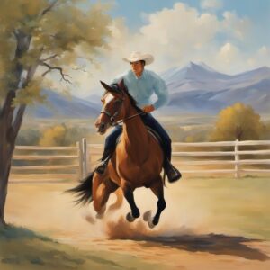 Schabracke mit Pferd in Galopp, reitender Reiter im Hintergrund